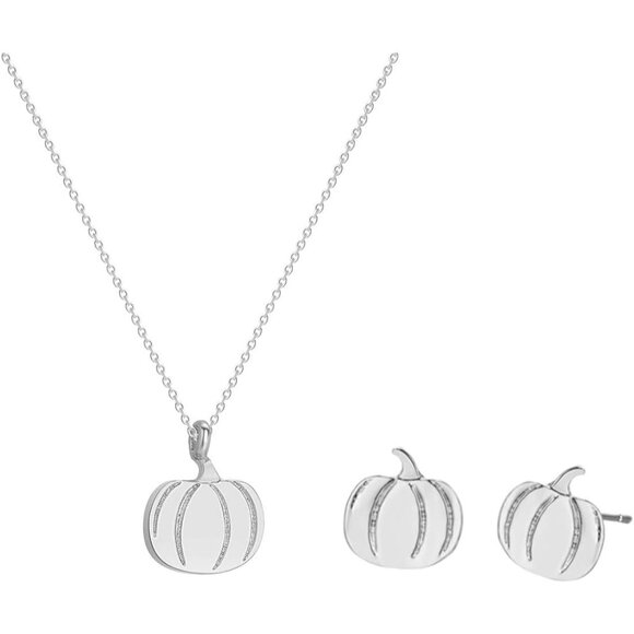 Jewelry - Pumpkin Jewelry Set for Women Silver Gold Pumpkin Necklace Stud Earrings Autumn